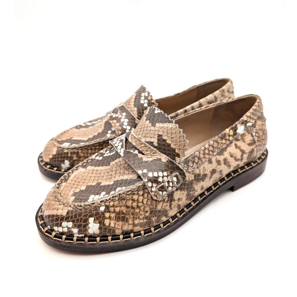 Schutz Christie Snakeskin Embossed Penny Loafers Women's Brown Size 6B EU36.5
